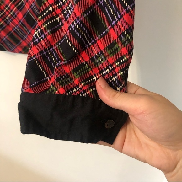 J. McLaughlin Red Plaid Black Trim Button Down Long Sleeve Blouse Medium - Picture 2 of 6